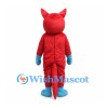 Red Devil Mascot Costume with Blue Gloves and Pointed Tail