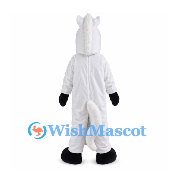 White Unicorn Mascot Costume with Gold Horn and Black Hooves