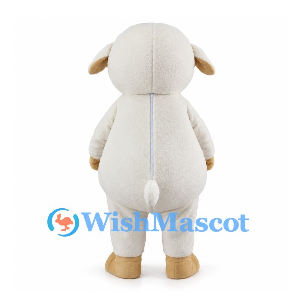 Cream Sheep Mascot Costume with Floppy Ears and Tan Feet