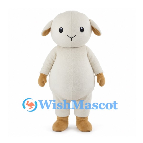 Cream Sheep Mascot Costume with Floppy Ears and Tan Feet