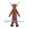 Brown Bull Mascot Costume with Wide Gray Horns and Tooth Grin