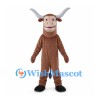 Brown Bull Mascot Costume with Wide Gray Horns and Tooth Grin