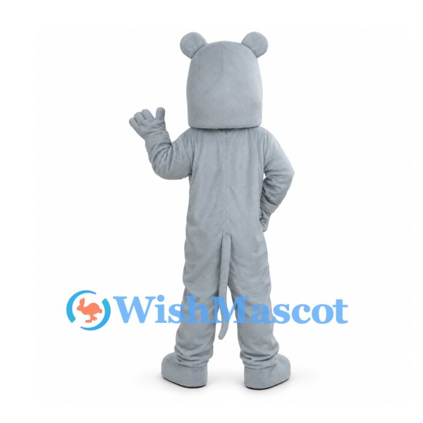 Gray Mouse Mascot Costume with Long White Whiskers and Buck Teeth