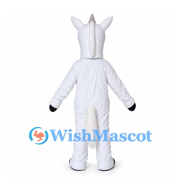 White Unicorn Mascot Costume with Gray Horn and White Mane