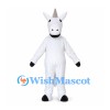 White Unicorn Mascot Costume with Gray Horn and White Mane
