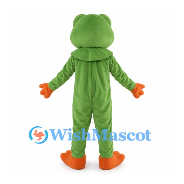 Green Frog Mascot Costume with Red Eyes and Orange Hands