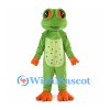 Green Frog Mascot Costume with Red Eyes and Orange Hands