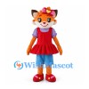 Orange Fox Mascot Costume with Red Dress and Flower Head Bow