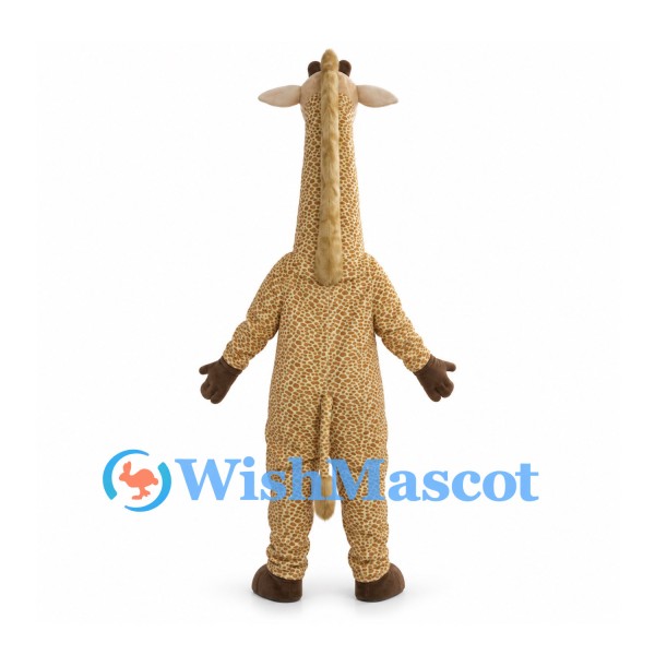 Tan Giraffe Mascot Costume with Long Neck and Spotted Body