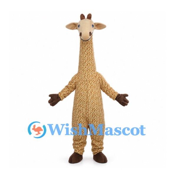 Tan Giraffe Mascot Costume with Long Neck and Spotted Body