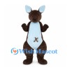 Brown Kangaroo Mascot Costume with Blue Pouch and Joey Detail
