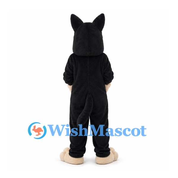 Black Dog Mascot Costume with Tan Belly and Pink Tongue