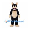 Black Dog Mascot Costume with Tan Belly and Pink Tongue