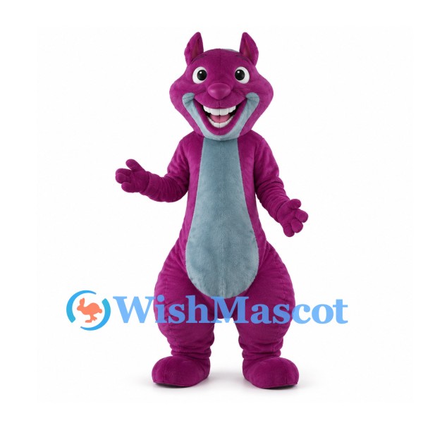 Purple Squirrel Mascot Costume with Blue Belly and Curled Tail