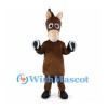 Brown Horse Mascot Costume with Black Knight Armor and Hoof Gloves