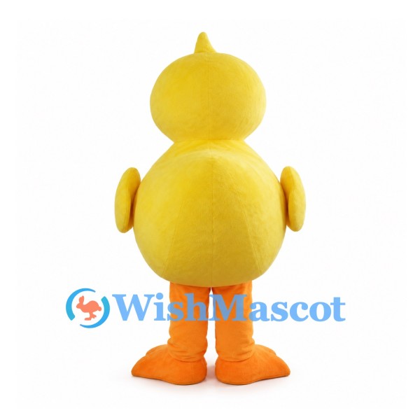 Yellow Duck Mascot Costume with Rounded Body and Orange Feet