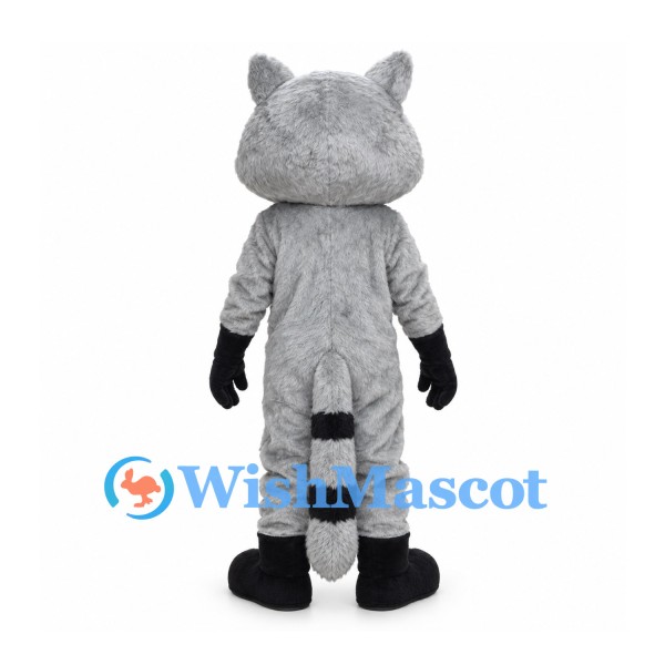 Gray Raccoon Mascot Costume with Black Eye Mask and Ringed Tail