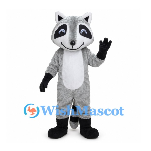 Gray Raccoon Mascot Costume with Black Eye Mask and Ringed Tail