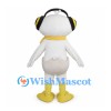 White Seagull Mascot Costume with Black Headphones and Yellow Scarf