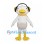 White Seagull Mascot Costume with Black Headphones and Yellow Scarf