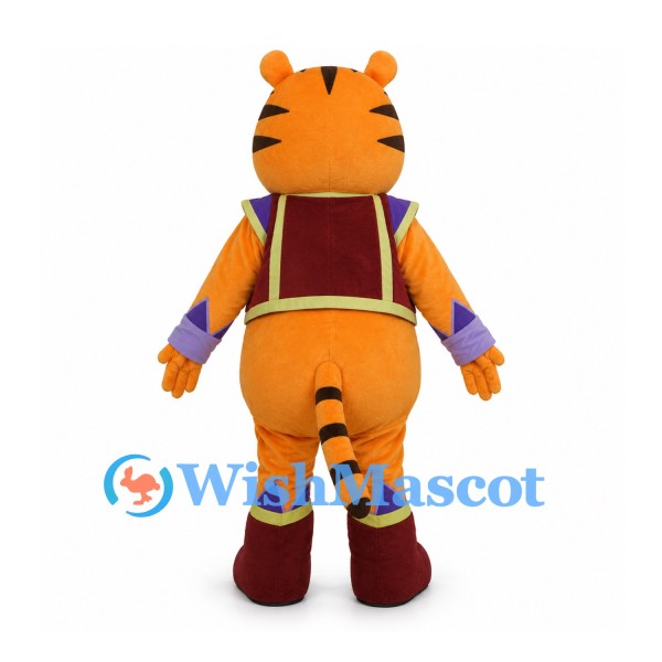 Orange Tiger Mascot Costume with Decorative Vest and Tall Boots
