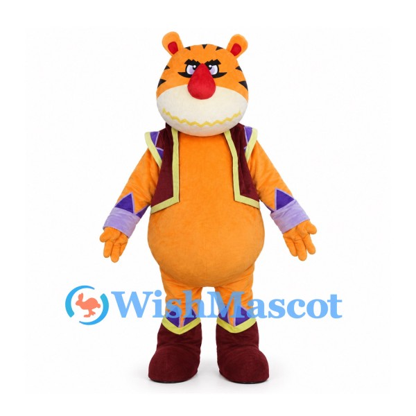 Orange Tiger Mascot Costume with Decorative Vest and Tall Boots