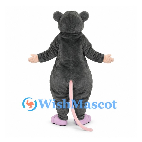 Gray Rat Mascot Costume with Pink Nose and Long Pink Tail