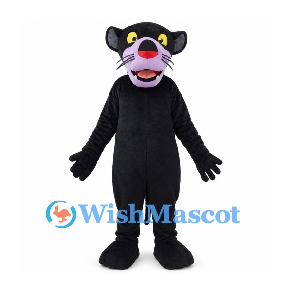 Black Panther Mascot Costume with Pink Muzzle and Yellow Eyes