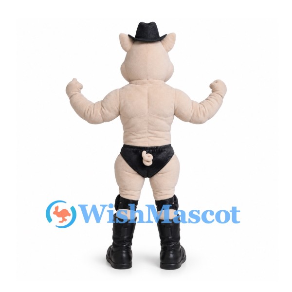 Pig Wrestler Mascot Costume with Muscle Body and Black Boots