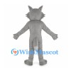 Gray Wolf Mascot Costume with White Belly and Pointed Ears