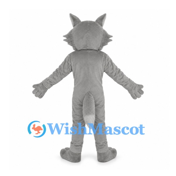 Gray Wolf Mascot Costume with White Belly and Pointed Ears