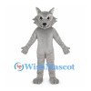 Gray Wolf Mascot Costume with White Belly and Pointed Ears