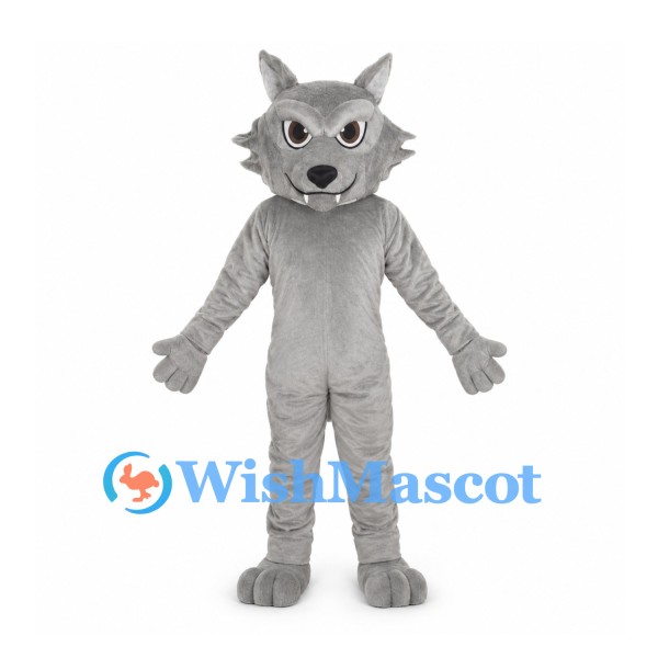 Gray Wolf Mascot Costume with White Belly and Pointed Ears