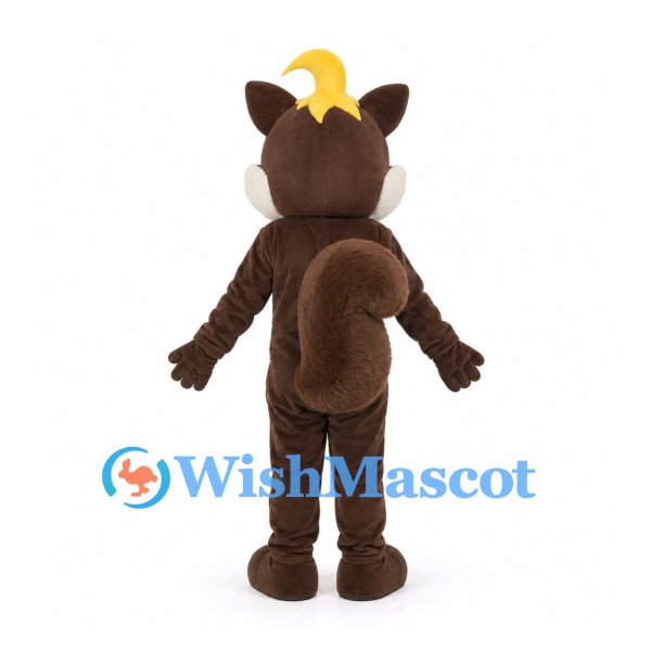 Brown Squirrel Mascot Costume with Yellow Hair Tuft and Bushy Tail