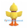Yellow Duck Mascot Costume with Large Purple Bow Tie