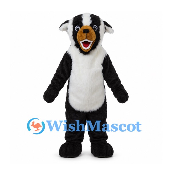 Black and White Dog Mascot Costume with Brown Muzzle