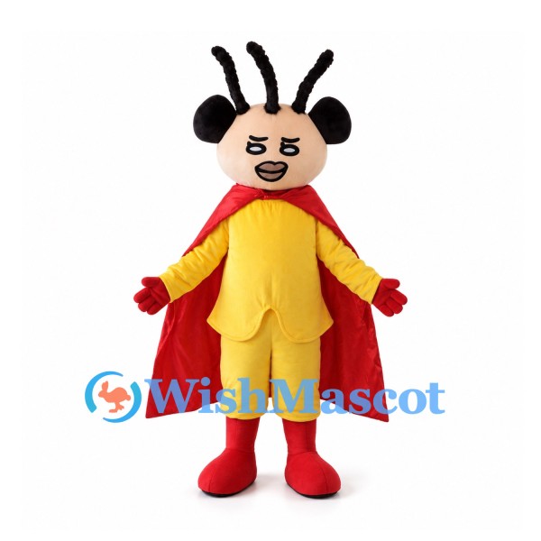 Superhero Mouse Mascot Costume with Yellow Suit and Red Cape