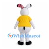White Dog Mascot Costume with Yellow Shirt and Pink Striped Ear