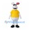 White Dog Mascot Costume with Yellow Shirt and Pink Striped Ear