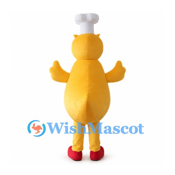 Yellow Duck Mascot Costume with White Chef Hat and Red Feet
