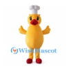 Yellow Duck Mascot Costume with White Chef Hat and Red Feet