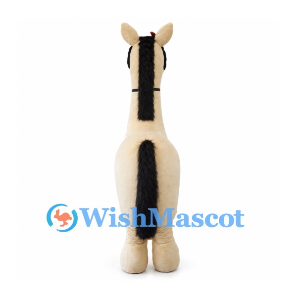 Cream Horse Mascot Costume with Long Neck and Black Mane