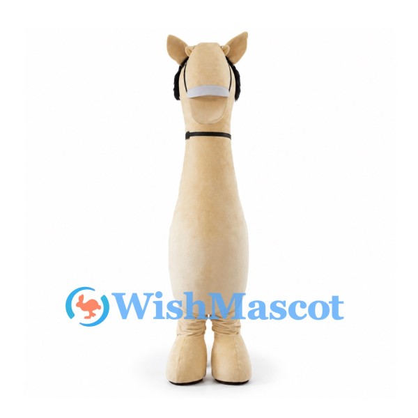 Cream Horse Mascot Costume with Long Neck and Black Mane