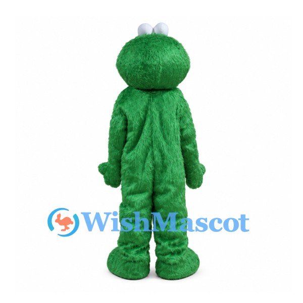 Green Furry Monster Mascot Costume with Yellow Nose and Big Smile