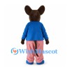 Brown Mouse Mascot Costume with Blue Jacket and Pink Pants