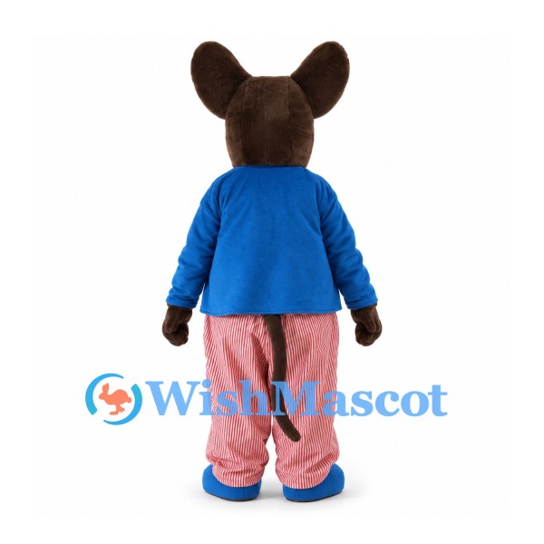 Brown Mouse Mascot Costume with Blue Jacket and Pink Pants