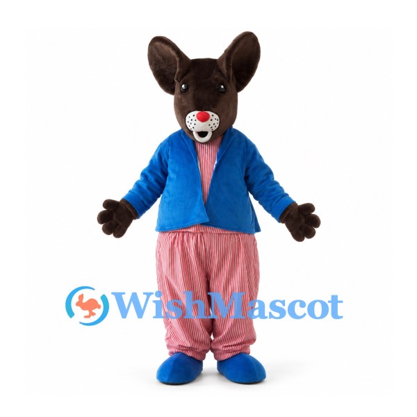 Brown Mouse Mascot Costume with Blue Jacket and Pink Pants