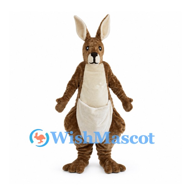 Brown Kangaroo Mascot Costume with Cream Pouch and Long Tail