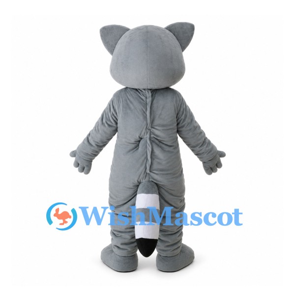 Gray Raccoon Mascot Costume with White Belly and Striped Tail