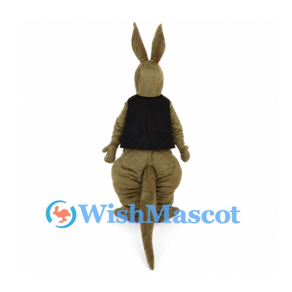 Kangaroo Mascot Costume with Black Vest and Cream Pouch